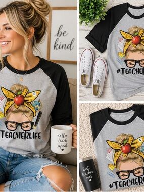 TeacherLife Raglan Long Sleeve Tee - Black & Gray